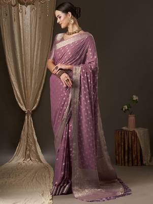 Mauve & gold-toned woven design zari pure georgette kanjeevaram saree 1