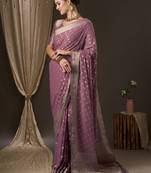 Mauve & gold-toned woven design zari pure georgette kanjeevaram saree