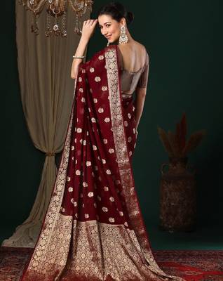 Ethnic motifs woven design zari pure georgette kanjeevaram saree 2
