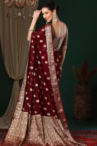 Ethnic motifs woven design zari pure georgette kanjeevaram saree