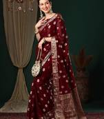 Ethnic motifs woven design zari pure georgette kanjeevaram saree