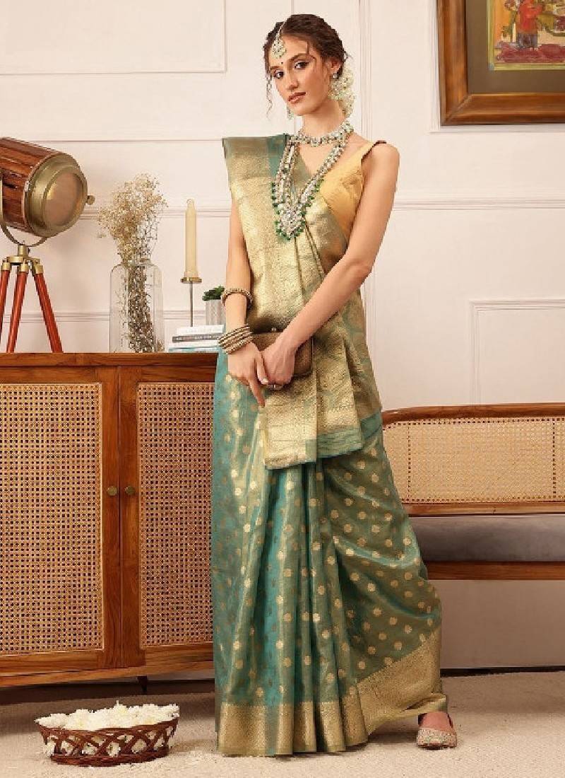 Woven design floral printed kanjeevaram saree