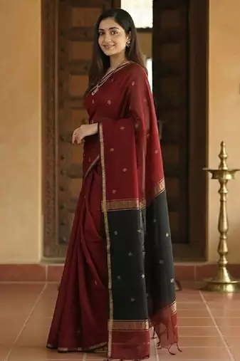 Ethnic motifs woven design silk blend kanjeevaram saree