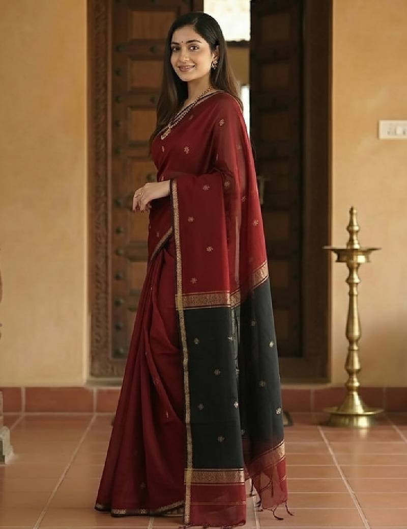 Ethnic motifs woven design silk blend kanjeevaram saree