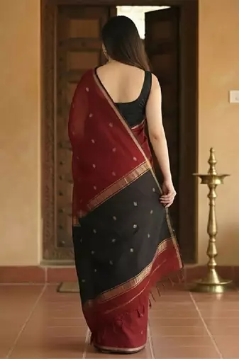 Ethnic motifs woven design silk blend kanjeevaram saree