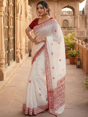 Ethnic motifs embroidered kanjeevaram saree 1