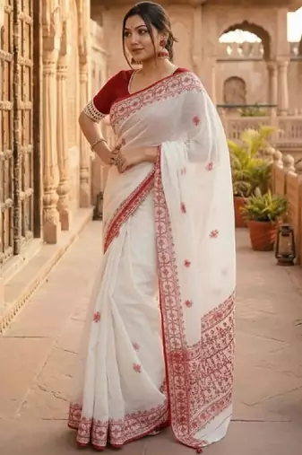 Ethnic motifs embroidered kanjeevaram saree