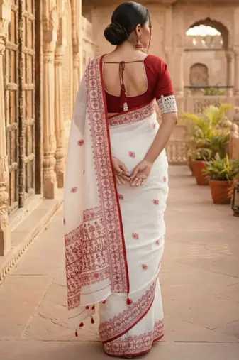 Ethnic motifs embroidered kanjeevaram saree