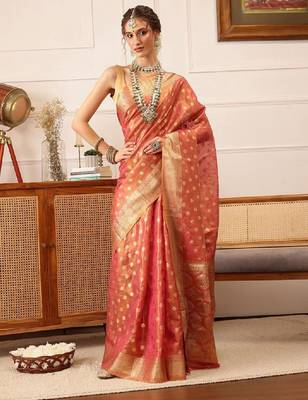 Woven design zari kanjeevaram saree with blouse piece 1