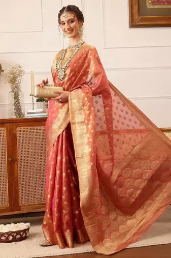 Woven design zari kanjeevaram saree with blouse piece