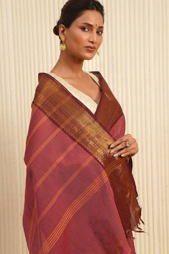 Pink woven design zari pure cotton kanjeevaram saree
