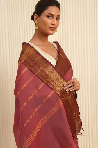 Pink woven design zari pure cotton kanjeevaram saree