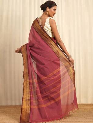 Pink woven design zari pure cotton kanjeevaram saree 2