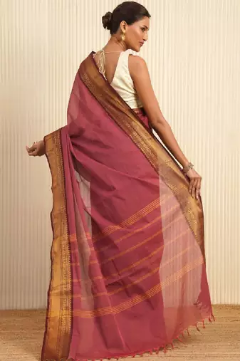 Pink woven design zari pure cotton kanjeevaram saree