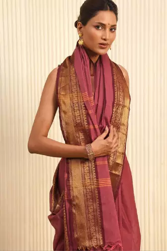 Pink woven design zari pure cotton kanjeevaram saree