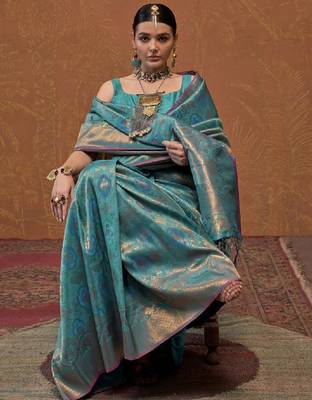Ethnic motifs zari kanjeevaram saree 1