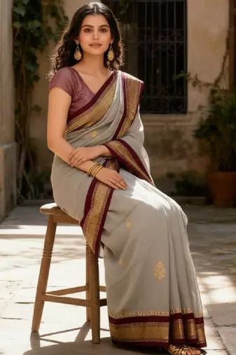 Ethnic motifs embroidered art silk kanjeevaram saree