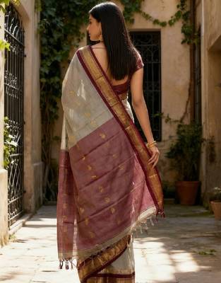 Ethnic motifs embroidered art silk kanjeevaram saree 2