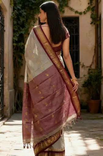 Ethnic motifs embroidered art silk kanjeevaram saree
