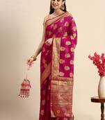 Pink & golden floral zari organza kanjeevaram saree