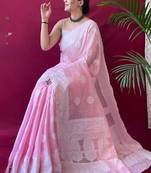 Ethnic motifs woven design zari kanjeevaram saree