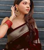 Ethnic motifs woven design zari kanjeevaram saree