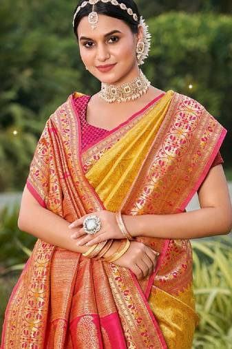 Woven design zari silk blend kanjeevaram saree