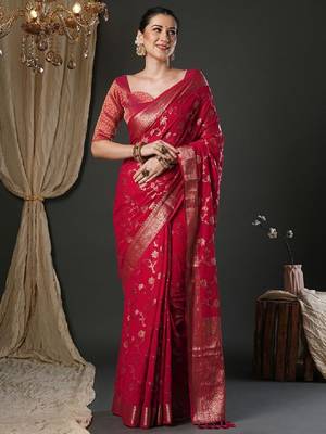 Woven design zari pure georgette kanjeevaram saree 1
