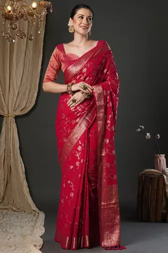 Woven design zari pure georgette kanjeevaram saree