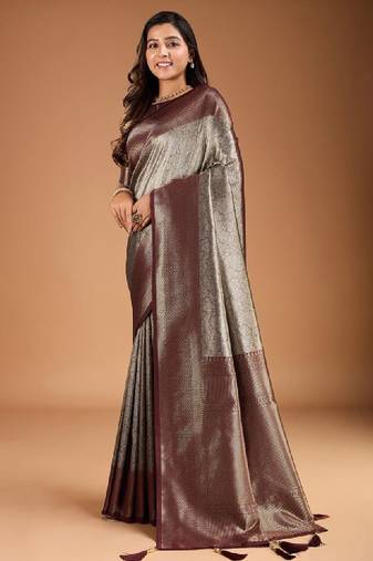Floral zari woven design tassels saree with blouse piece