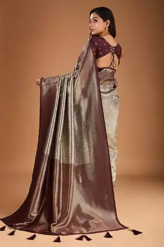 Floral zari woven design tassels saree with blouse piece