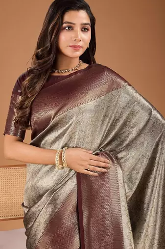 Floral zari woven design tassels saree with blouse piece