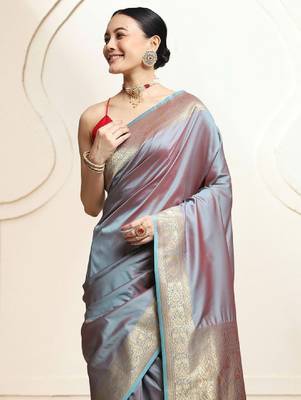 Woven design zari kanjeevaram saree with unstitched blouse 3