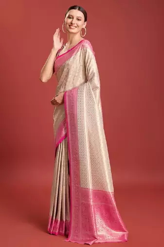 Geometric woven design zari kanjeevaram saree