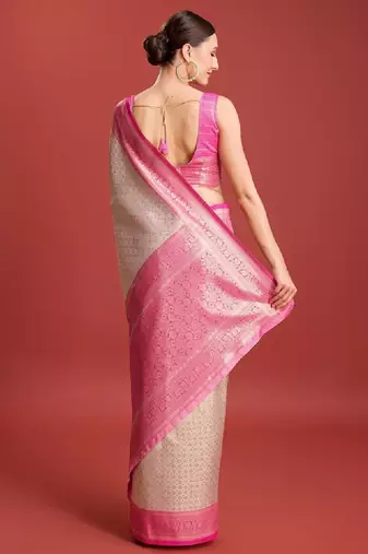 Geometric woven design zari kanjeevaram saree