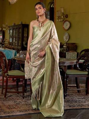 Ethnic motifs woven design zari kanjeevaram saree 1