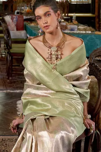 Ethnic motifs woven design zari kanjeevaram saree