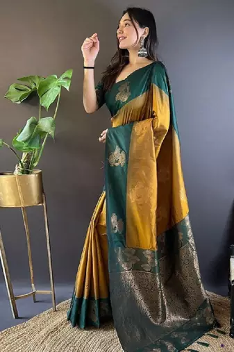 Ethnic motifs woven design zari kanjeevaram saree
