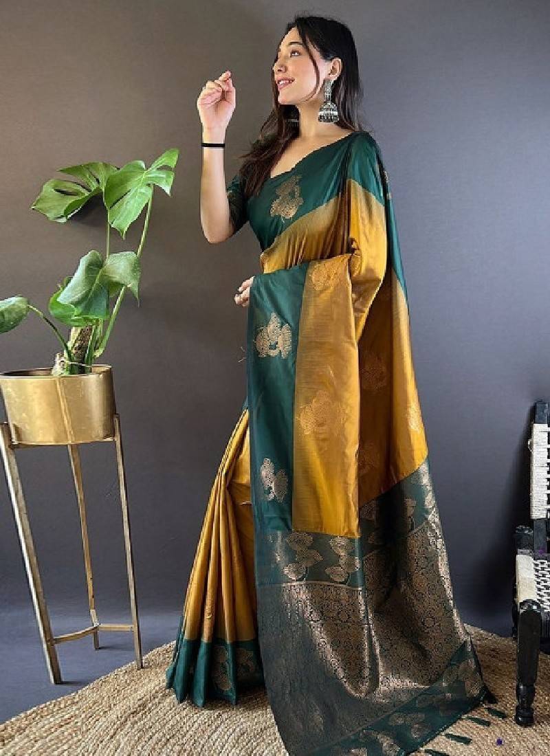 Ethnic motifs woven design zari kanjeevaram saree