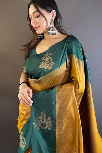 Ethnic motifs woven design zari kanjeevaram saree