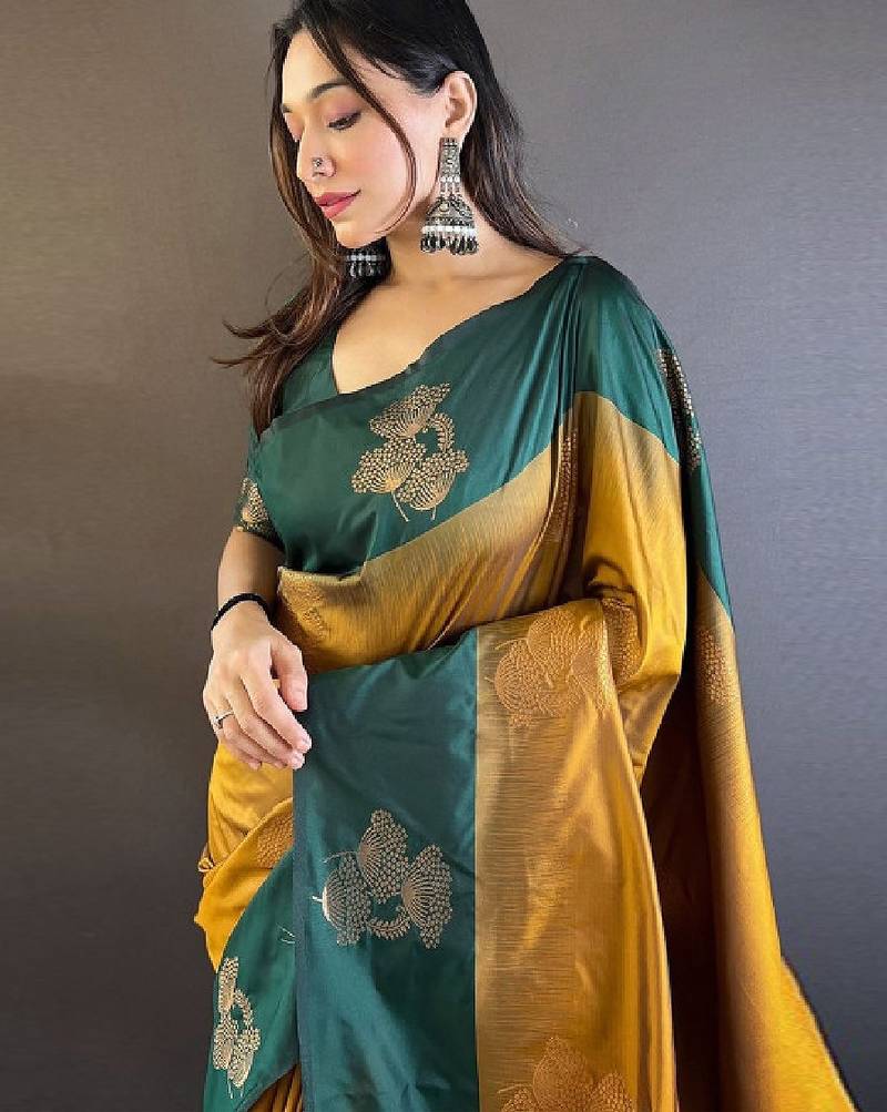 Ethnic motifs woven design zari kanjeevaram saree