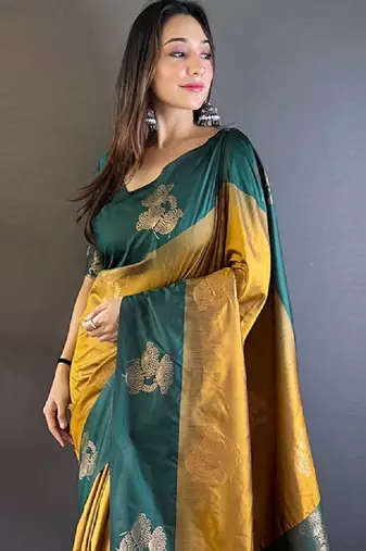 Ethnic motifs woven design zari kanjeevaram saree