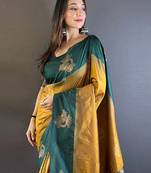 Ethnic motifs woven design zari kanjeevaram saree