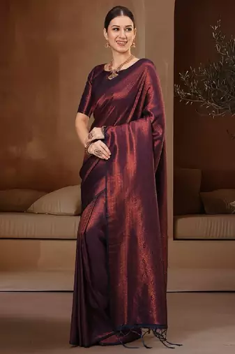 Women ethnic motifs woven design kanjeevaram saree