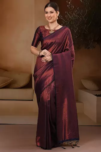 Women ethnic motifs woven design kanjeevaram saree