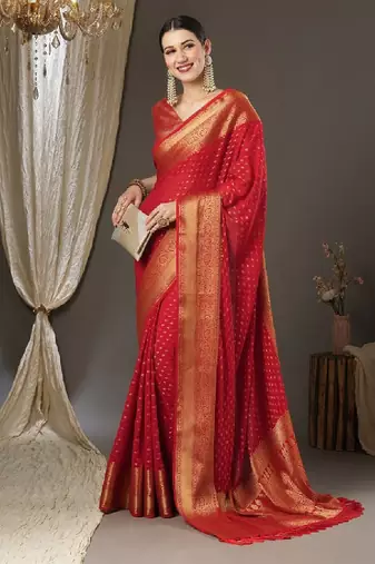 Ethnic motifs zari pure georgette kanjeevaram saree