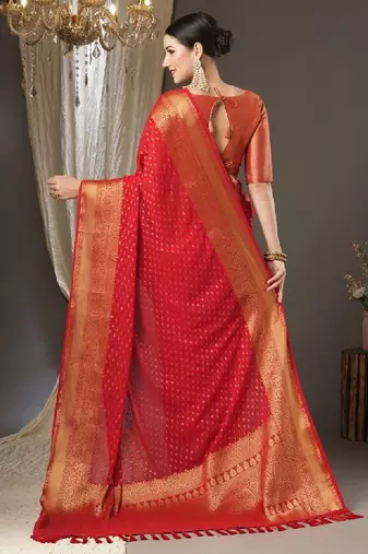 Ethnic motifs zari pure georgette kanjeevaram saree