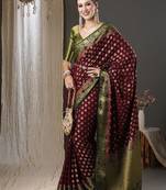 Burgundy & green ethnic motifs woven design zari pure georgette kanjeevaram saree