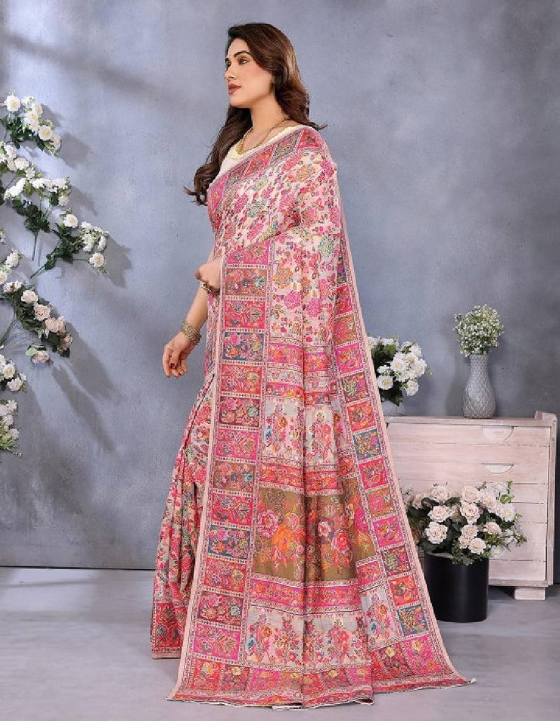 Woven design zari pashmina kanjeevaram saree