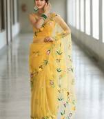 Floral embroidered organza kanjeevaram saree